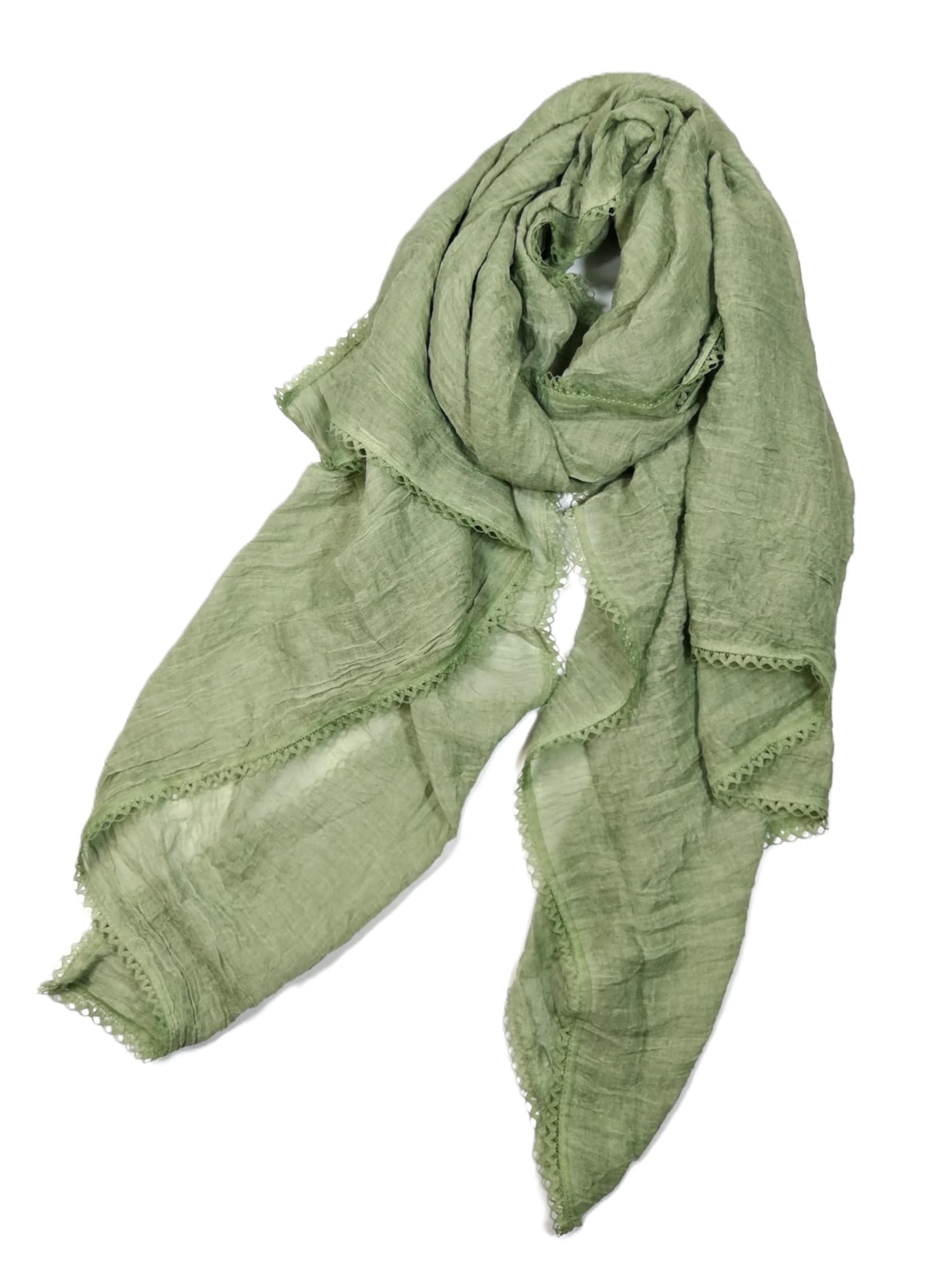 Shanlin Cotton Blend Solid Color Scarves with Elegant Lace Edge for Women