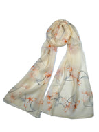 Shanlin 100% Mulberry Silk Chiffon Floral Long Scarf for Travel, Office, Wedding & Daily Wear 180 x 65 cm