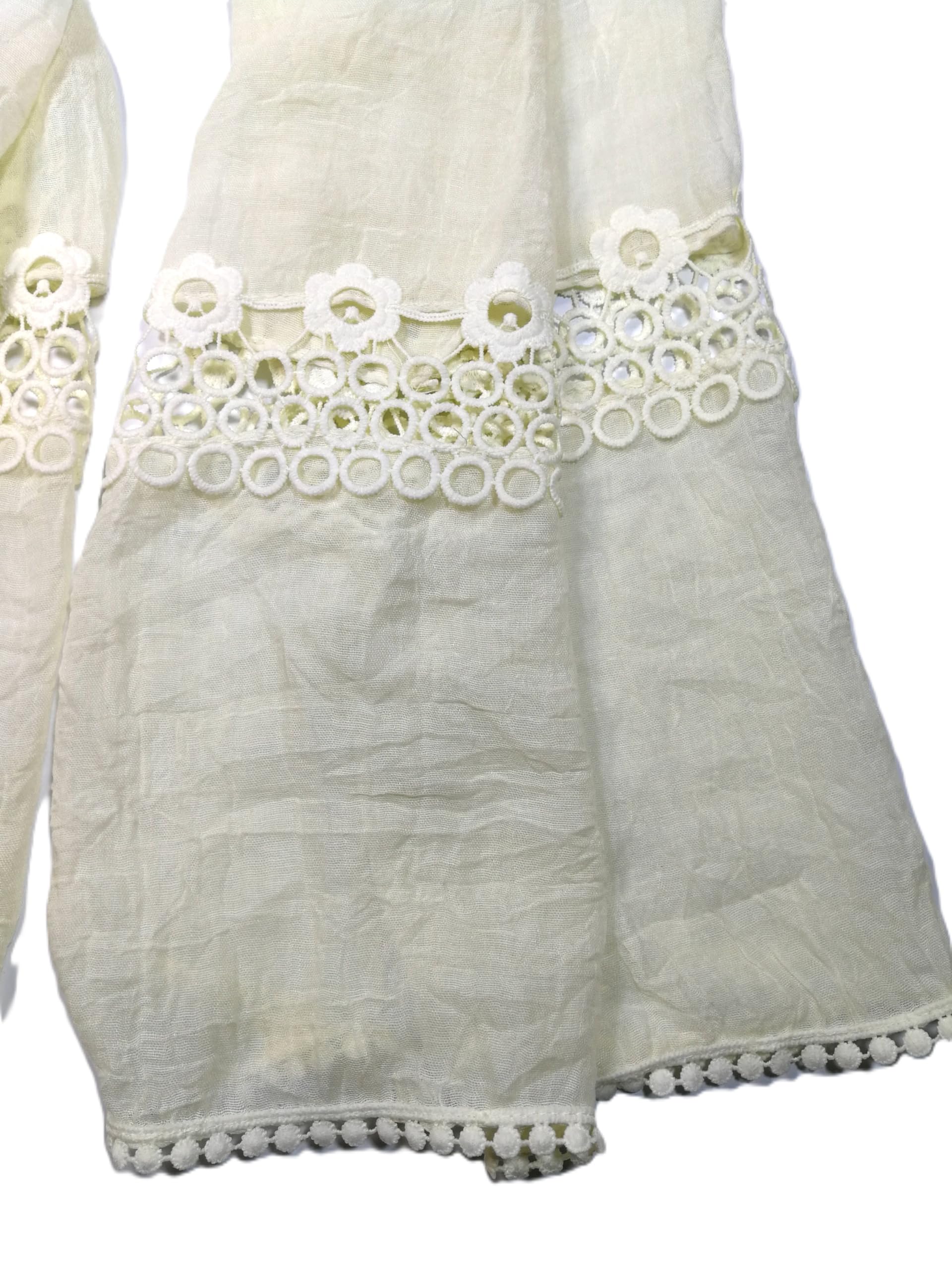 Shanlin Cotton Blend Solid Color Scarves with Elegant Lace Edge for Women