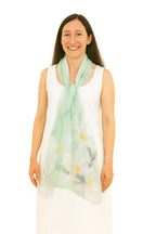 Shanlin 100% Mulberry Silk Chiffon Floral Long Scarf for Travel, Office, Wedding & Daily Wear 180 x 65 cm