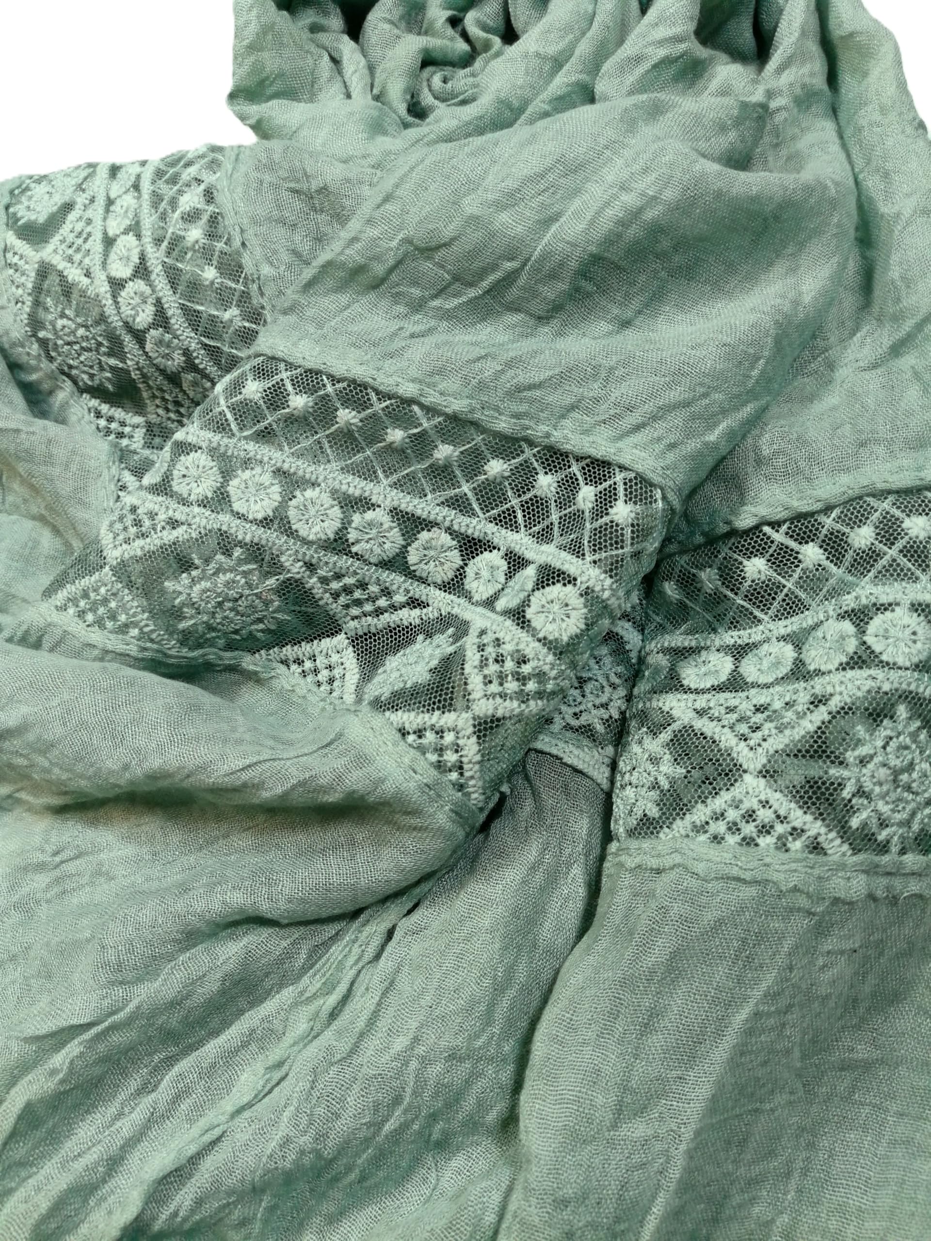 Shanlin Cotton Blend Solid Color Scarves with Elegant Lace Edge for Women