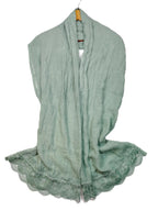 Shanlin Cotton Blend Solid Color Scarves with Elegant Lace Edge for Women