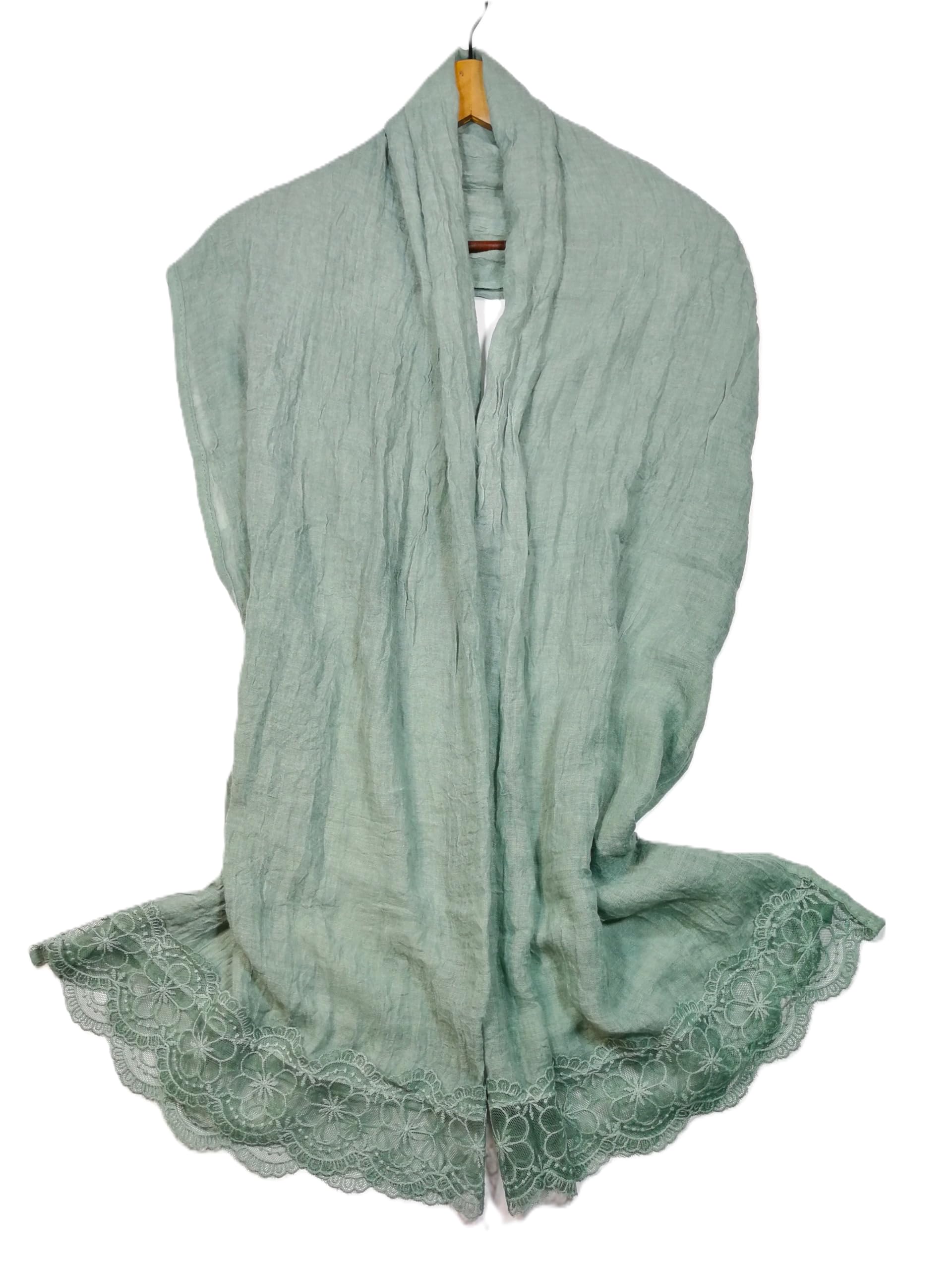 Shanlin Cotton Blend Solid Color Scarves with Elegant Lace Edge for Women