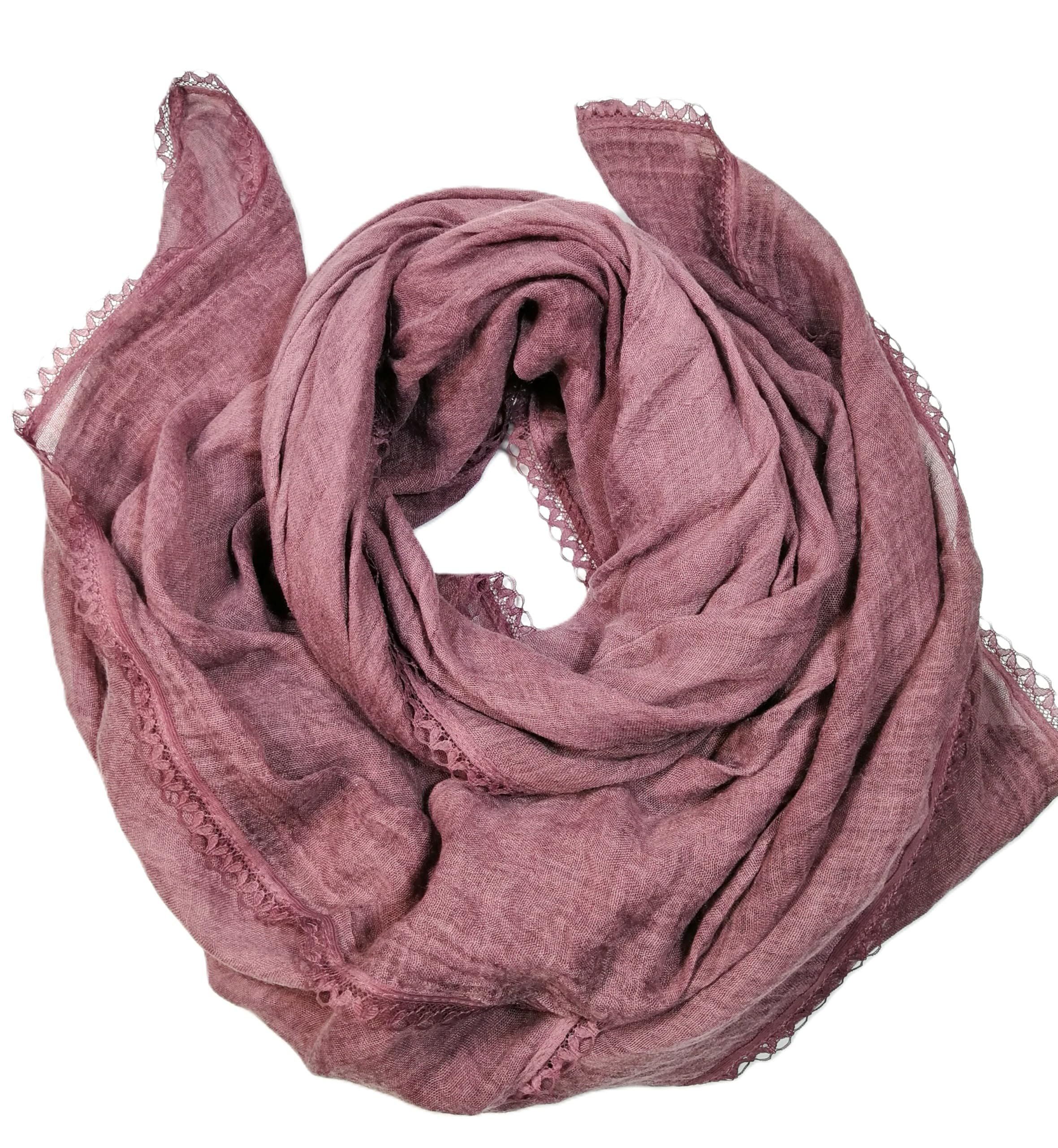 Shanlin Cotton Blend Solid Color Scarves with Elegant Lace Edge for Women
