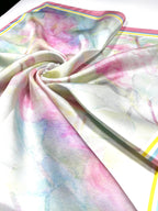 Shanlin 100% Mulberry Silk Twill Scarf Hand-Drawn Nature Print Square Silk Neckerchief Headscarf for Women (26"x26")
