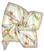 Shanlin 100% Mulberry Silk Twill Scarf Hand-Drawn Nature Print Square Silk Neckerchief Headscarf for Women (26"x26")
