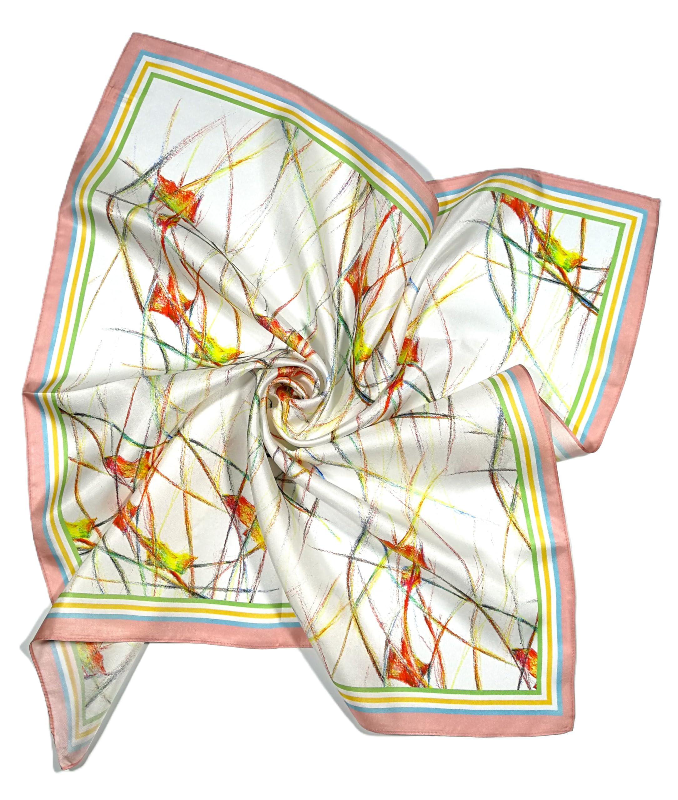 Shanlin 100% Mulberry Silk Twill Scarf Hand-Drawn Nature Print Square Silk Neckerchief Headscarf for Women (26"x26")