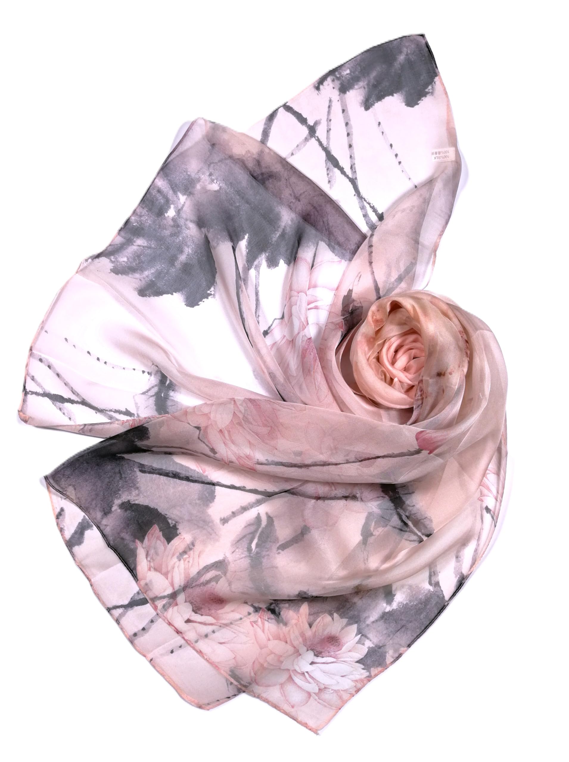 Shanlin 100% Mulberry Silk Chiffon Floral Long Scarf for Travel, Office, Wedding & Daily Wear 180 x 65 cm