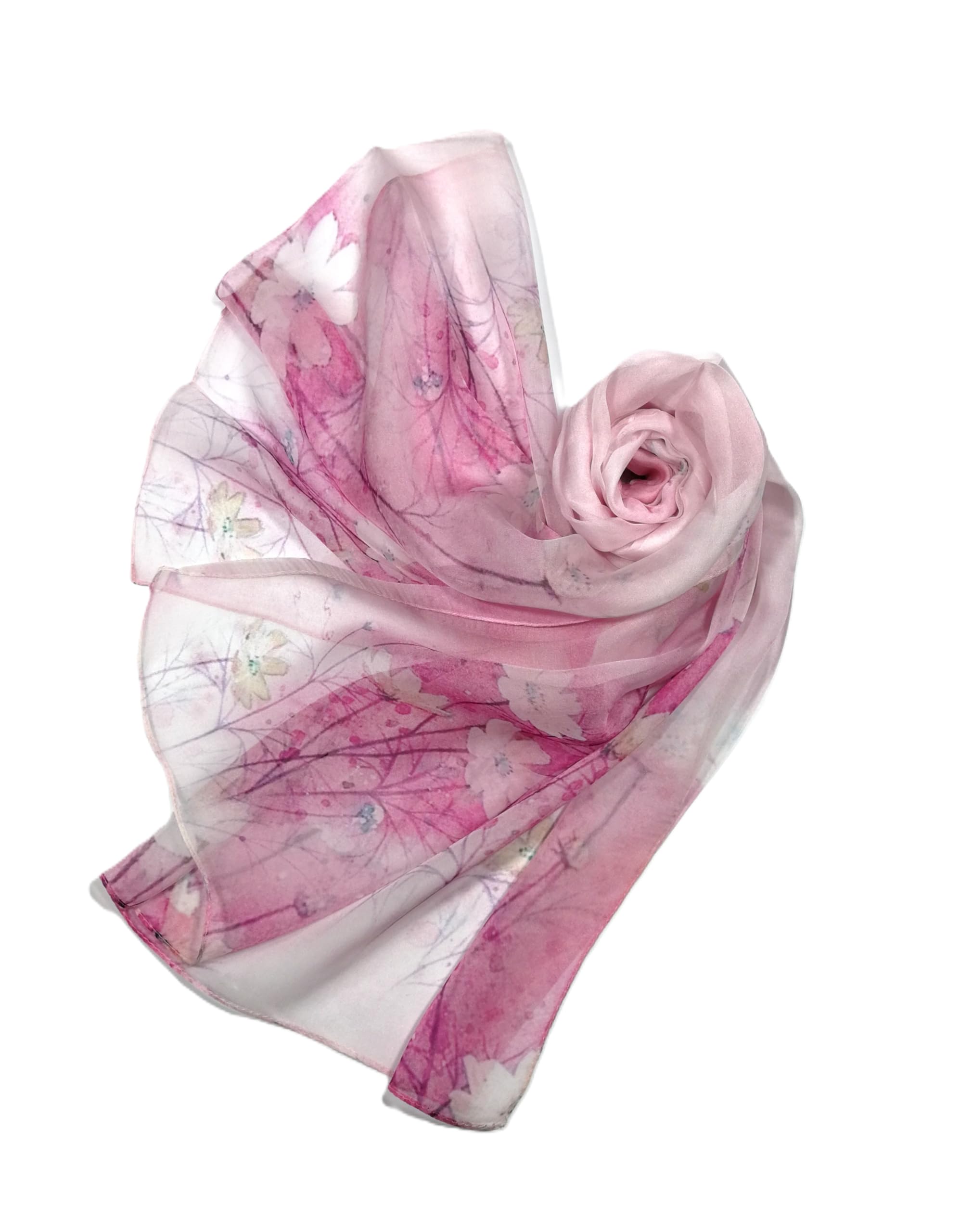 Shanlin 100% Mulberry Silk Chiffon Floral Long Scarf for Travel, Office, Wedding & Daily Wear 180 x 65 cm