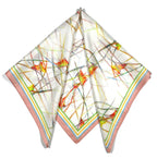 Shanlin 100% Mulberry Silk Twill Scarf Hand-Drawn Nature Print Square Silk Neckerchief Headscarf for Women (26"x26")