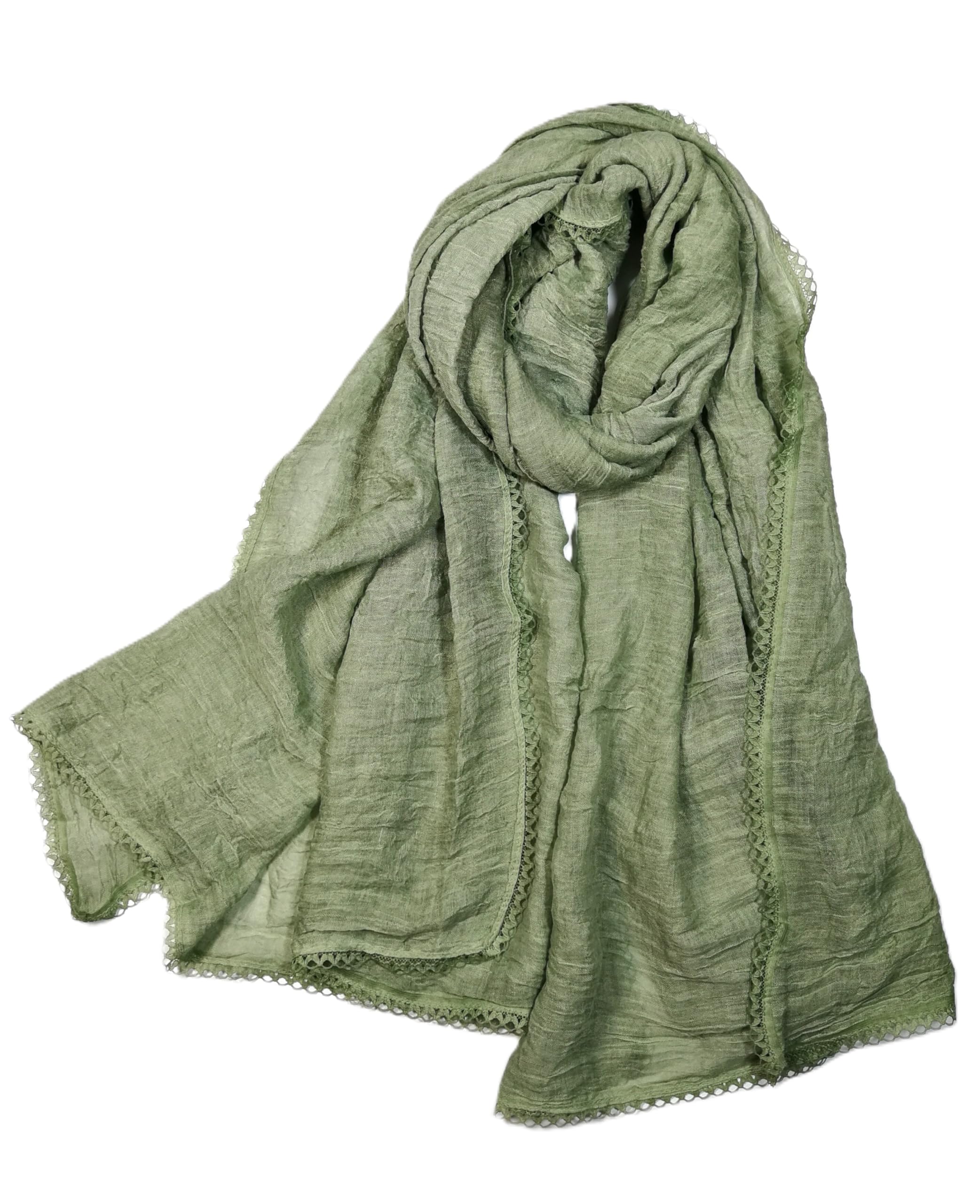 Shanlin Cotton Blend Solid Color Scarves with Elegant Lace Edge for Women