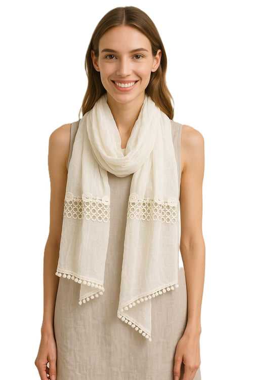 Shanlin Cotton Blend Solid Color Scarves with Elegant Lace Edge for Women