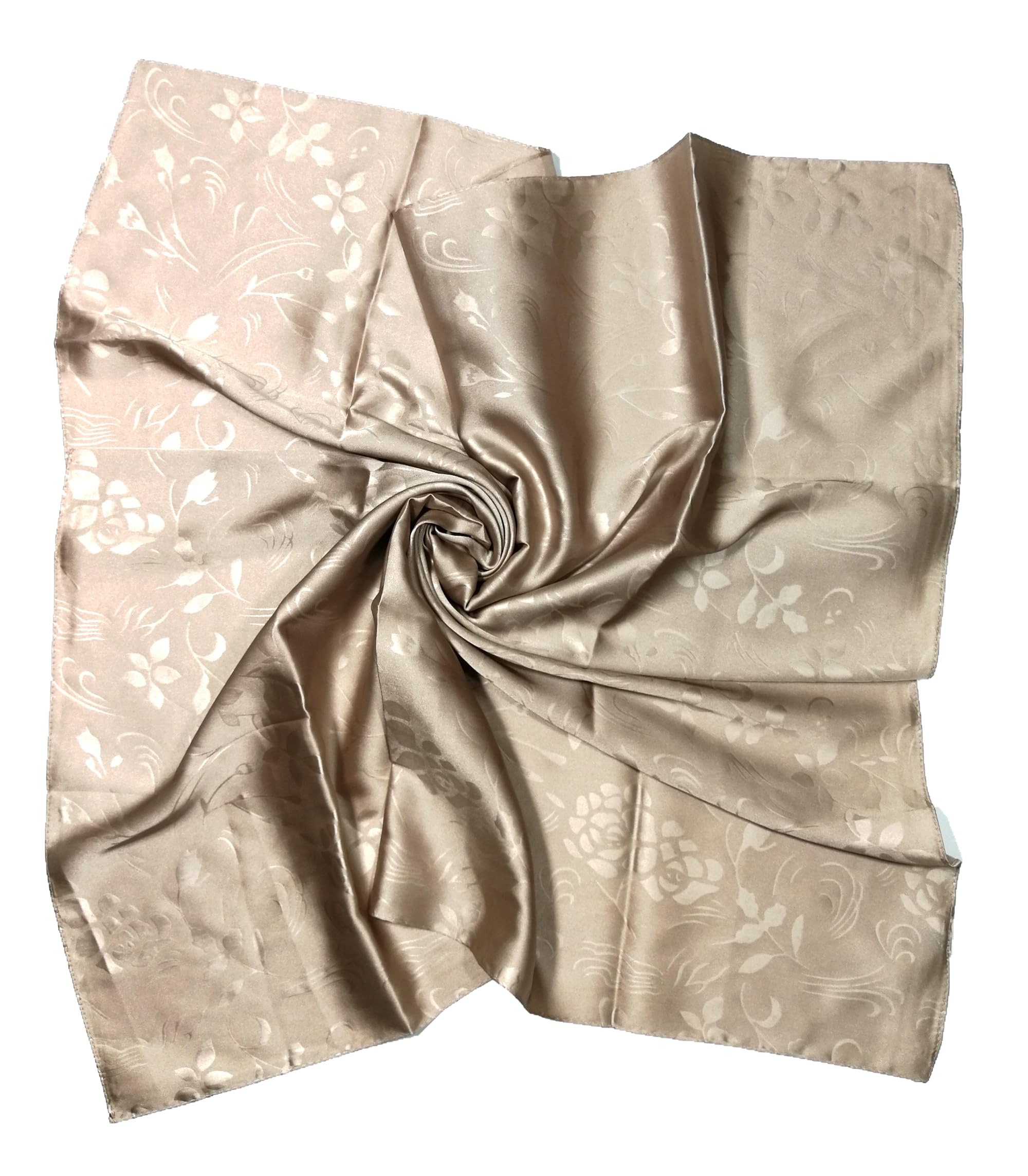 Shanlin Floral Pattern Solid Color Silk Feel Square Scarves (27.5"X27.5")