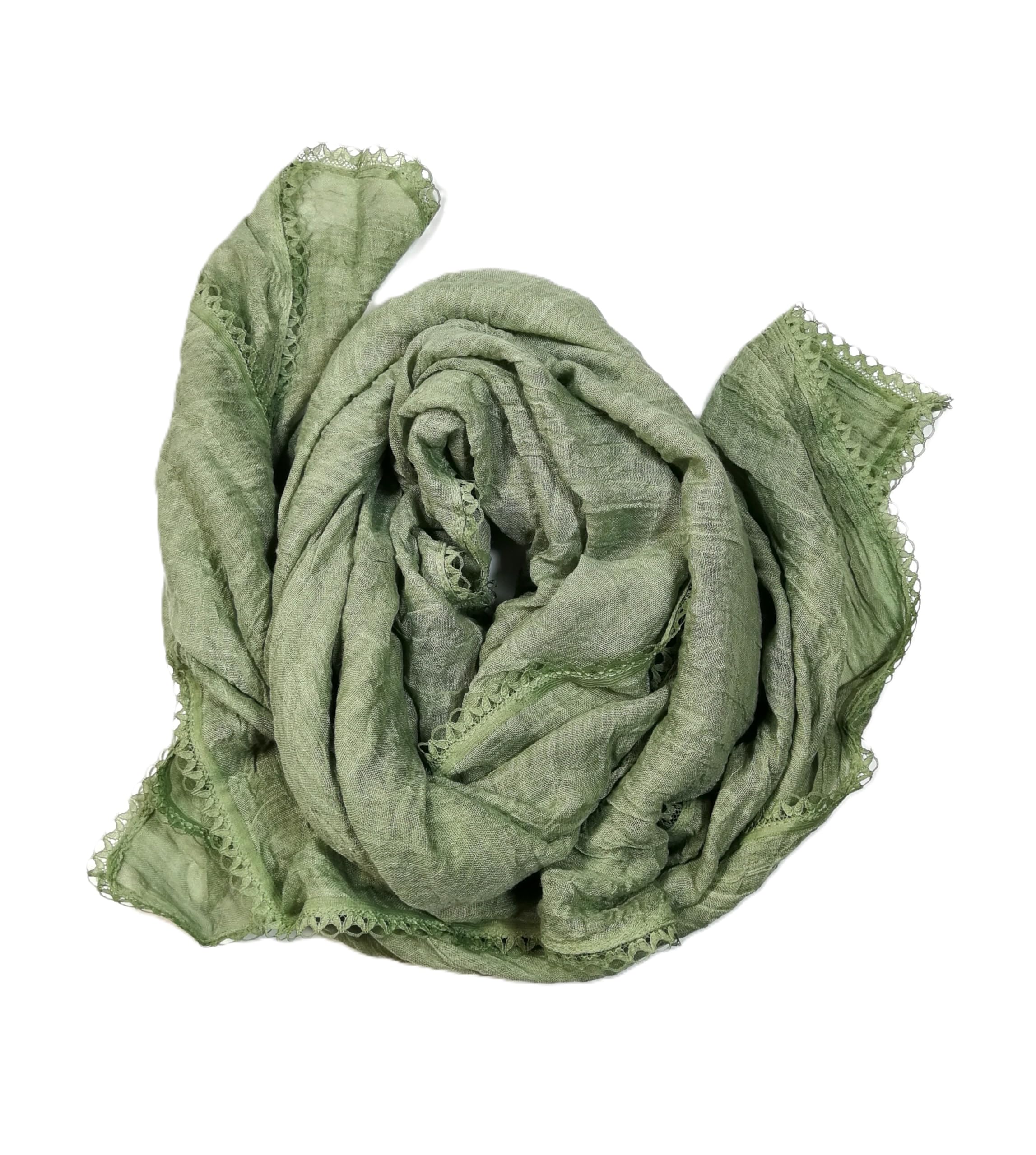 Shanlin Cotton Blend Solid Color Scarves with Elegant Lace Edge for Women