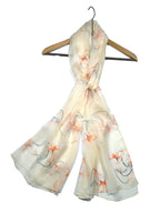 Shanlin 100% Mulberry Silk Chiffon Floral Long Scarf for Travel, Office, Wedding & Daily Wear 180 x 65 cm