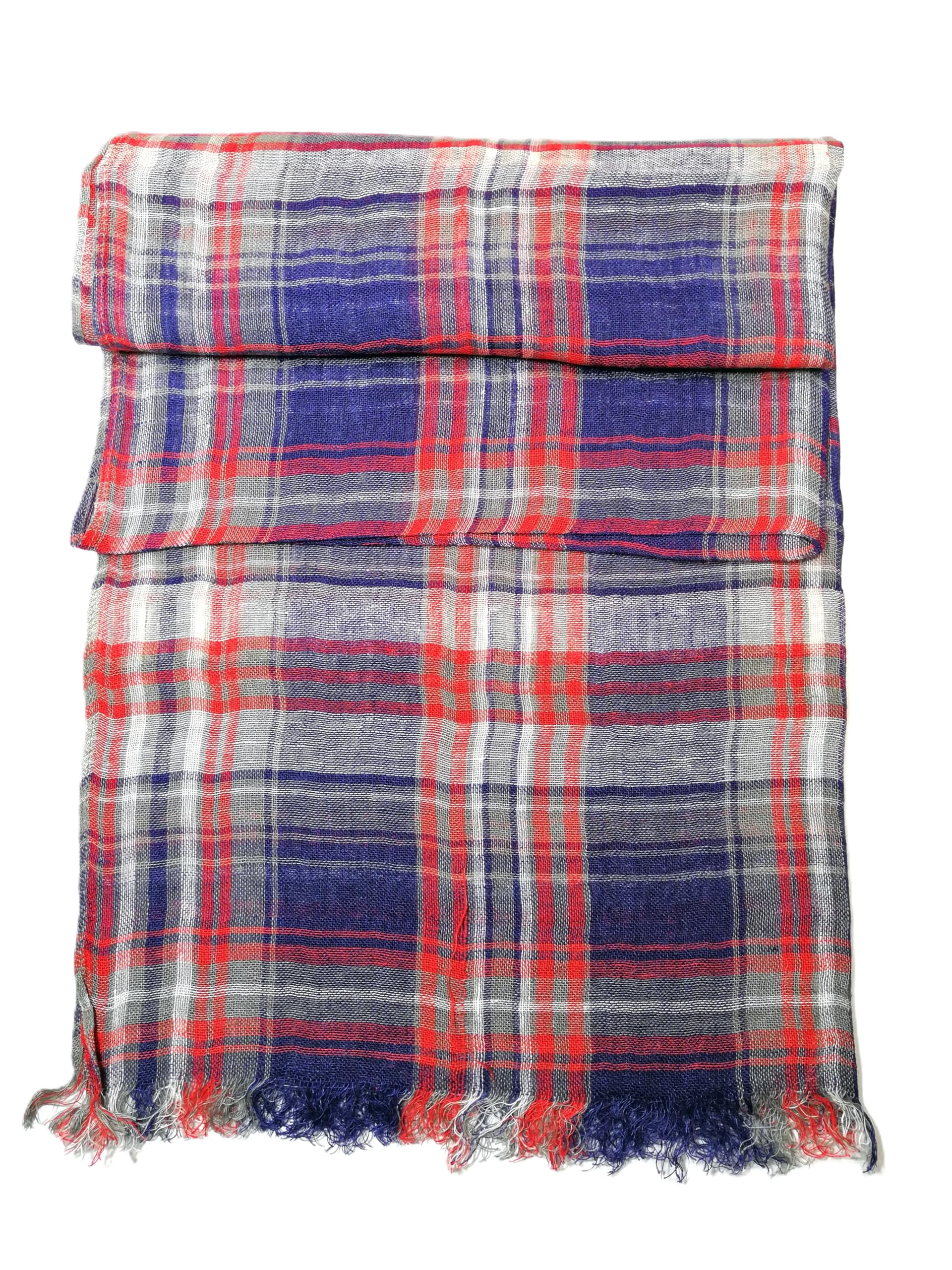 Shanlin Unisex 100% Linen Scarves for Men and Women (Plaid & Stripes)