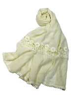 Shanlin Cotton Blend Solid Color Scarves with Elegant Lace Edge for Women