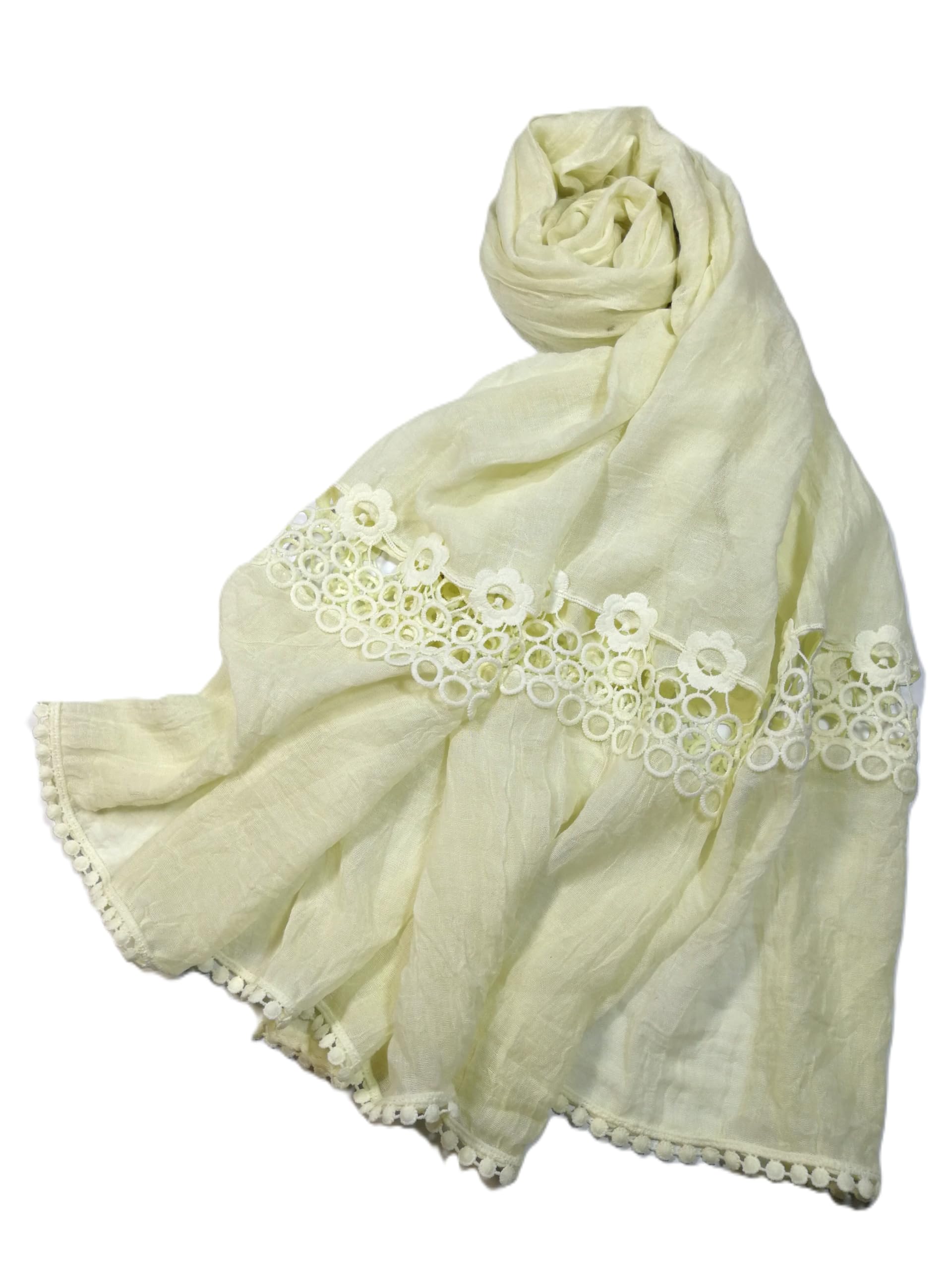 Shanlin Cotton Blend Solid Color Scarves with Elegant Lace Edge for Women