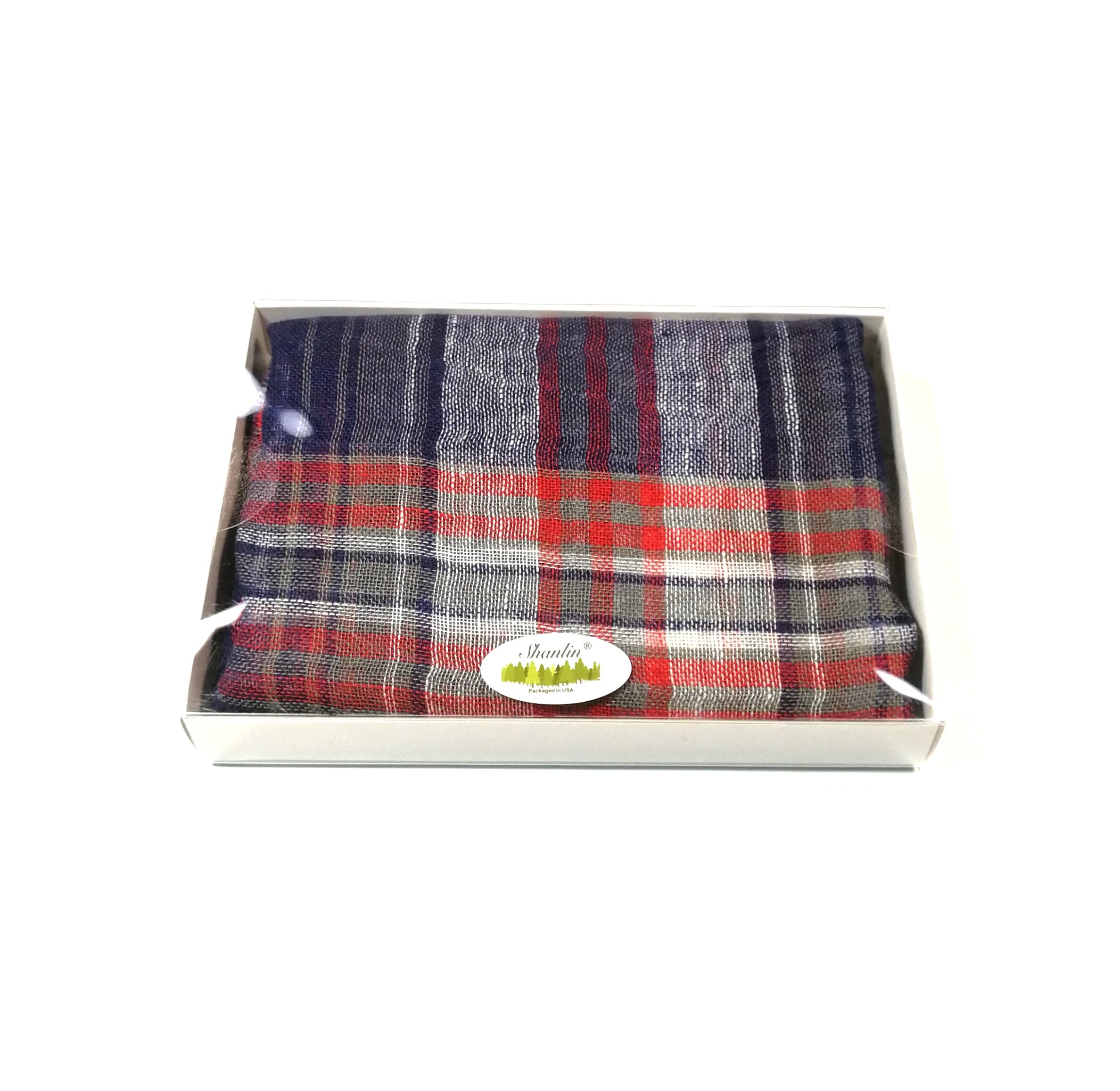 Shanlin Unisex 100% Linen Scarves for Men and Women (Plaid & Stripes)