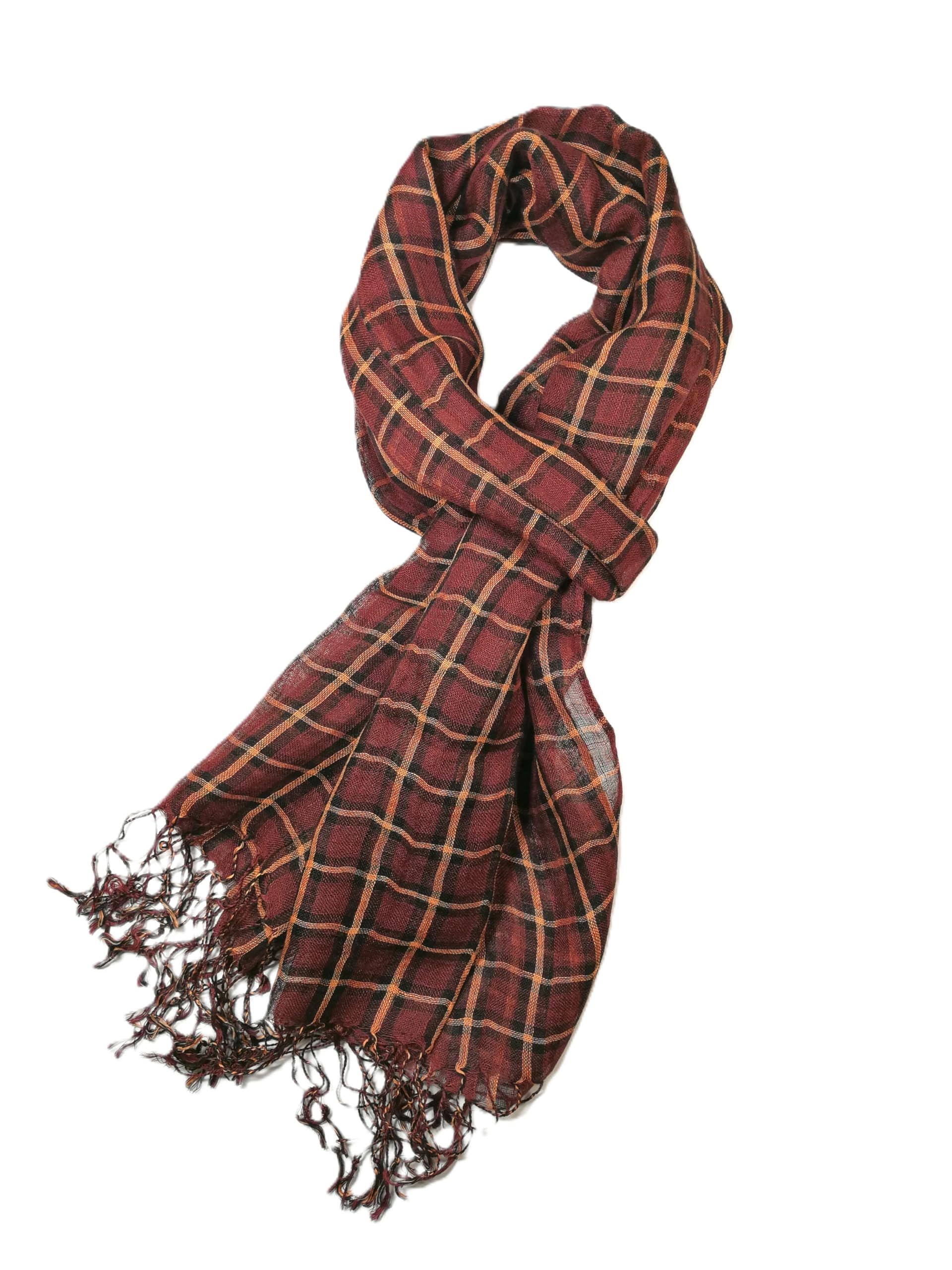 Shanlin Unisex 100% Linen Scarves for Men and Women (Plaid & Stripes)