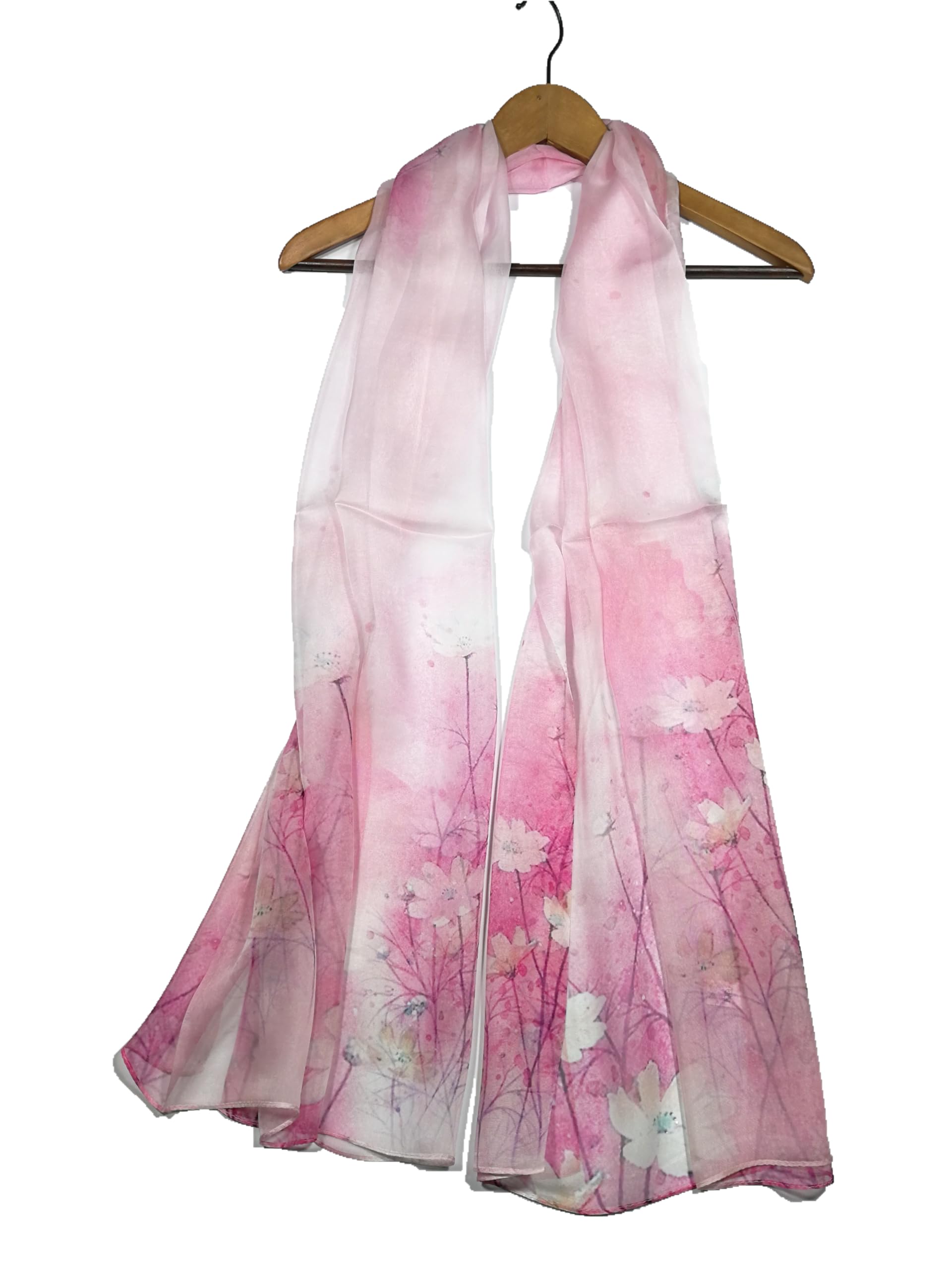 Shanlin 100% Mulberry Silk Chiffon Floral Long Scarf for Travel, Office, Wedding & Daily Wear 180 x 65 cm