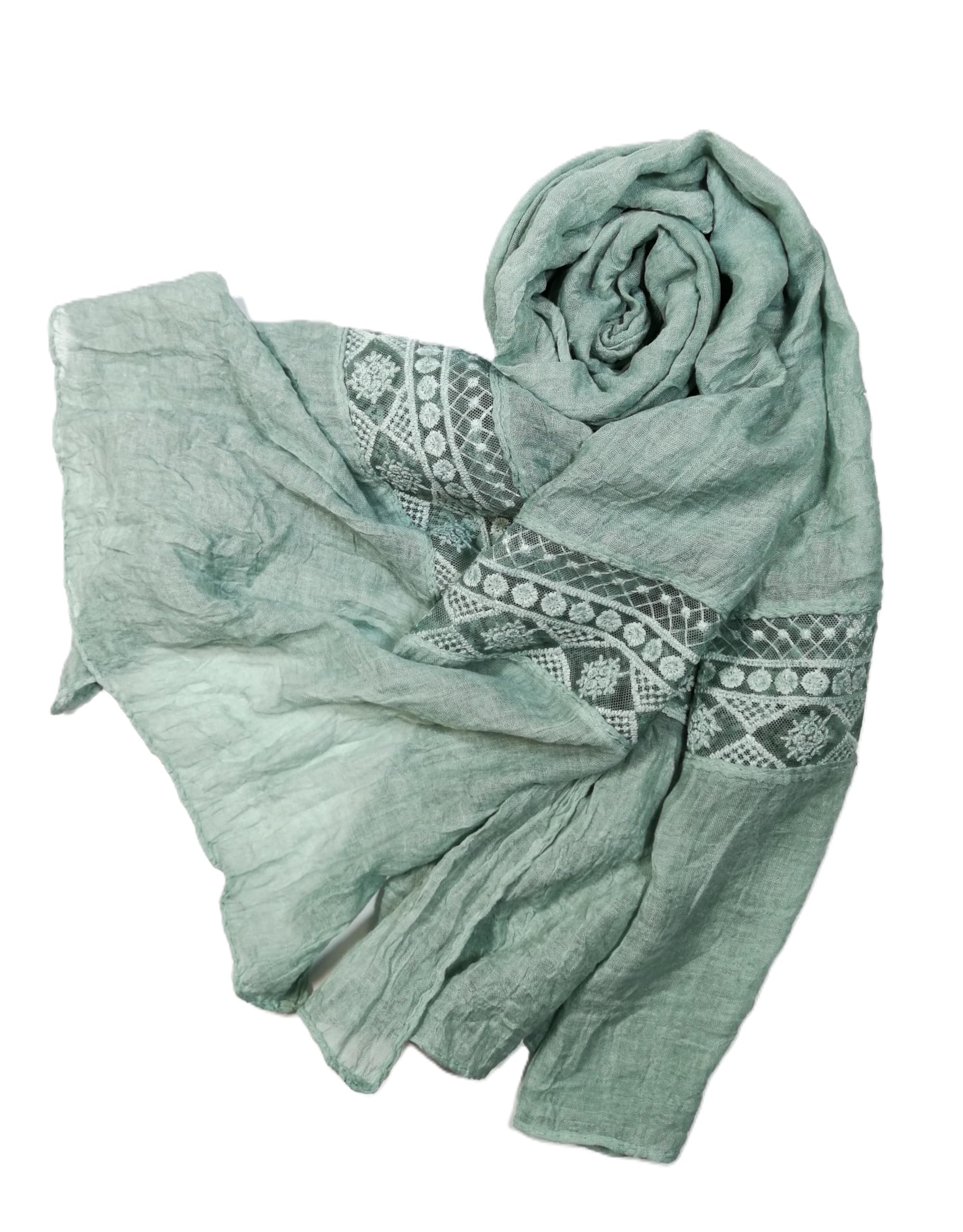 Shanlin Cotton Blend Solid Color Scarves with Elegant Lace Edge for Women