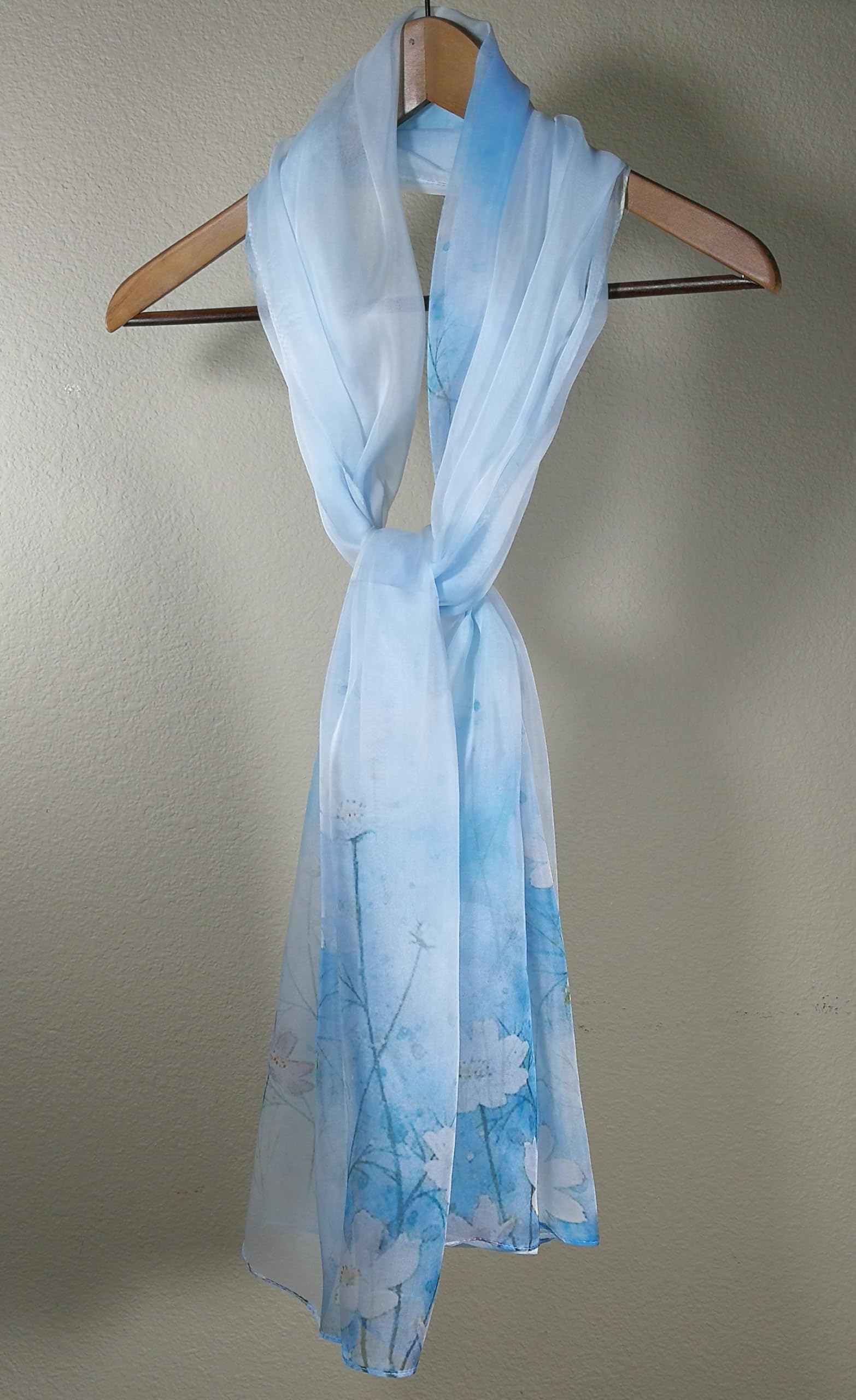 Shanlin 100% Mulberry Silk Chiffon Floral Long Scarf for Travel, Office, Wedding & Daily Wear 180 x 65 cm