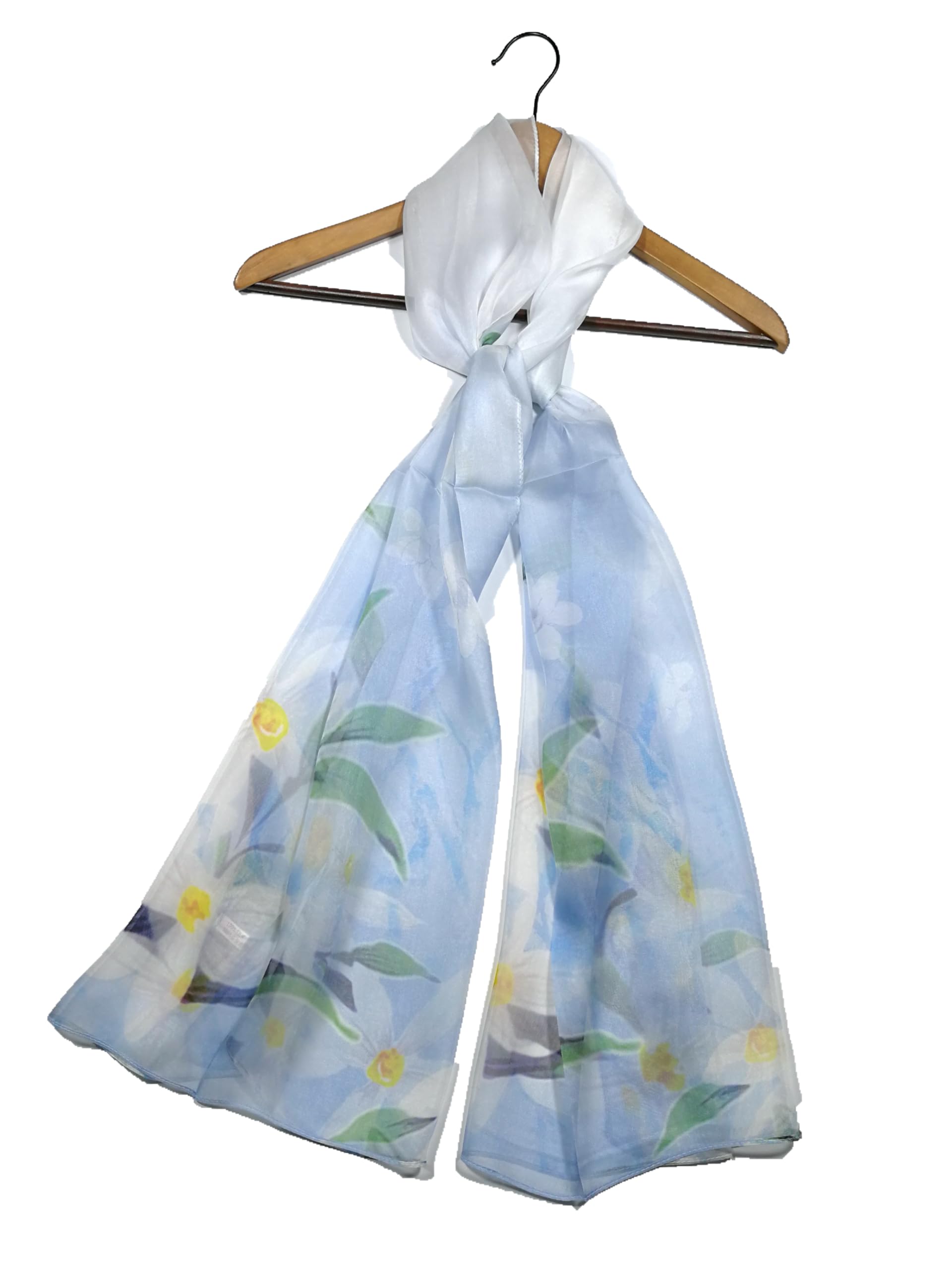 Shanlin 100% Mulberry Silk Chiffon Floral Long Scarf for Travel, Office, Wedding & Daily Wear 180 x 65 cm