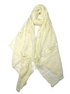 Shanlin Cotton Blend Solid Color Scarves with Elegant Lace Edge for Women