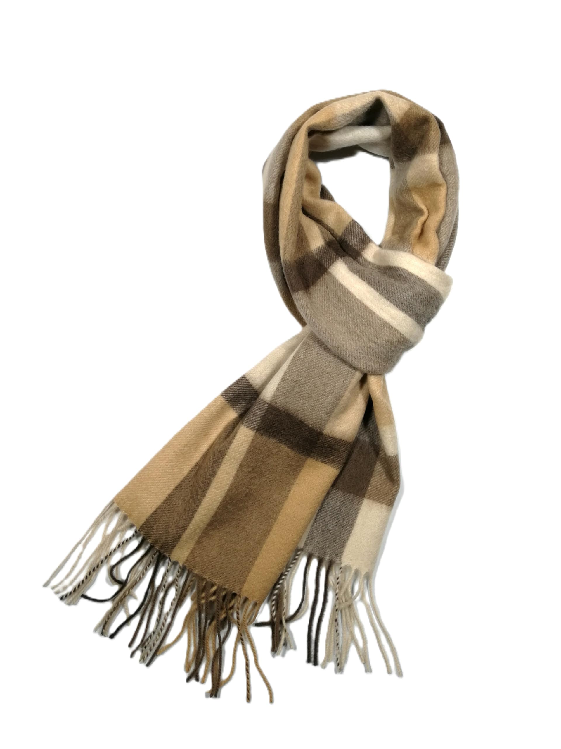 Shanlin 100% Australian Merino Wool Plaid Scarf for Men & Women – Soft, Warm, Lightweight Winter Wrap with Fringe
