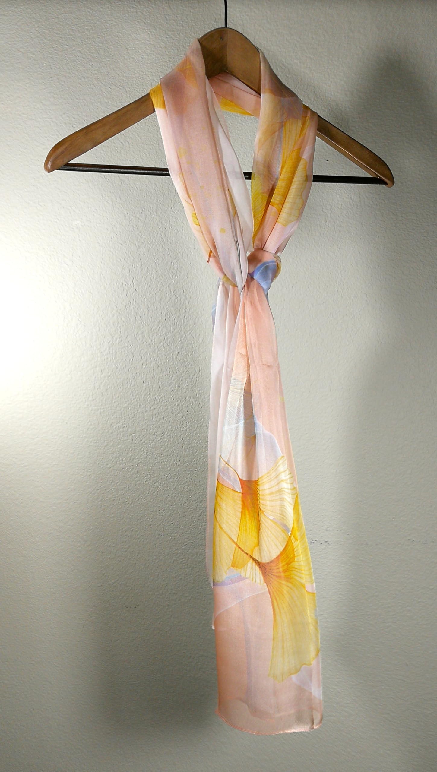 Shanlin 100% Mulberry Silk Chiffon Floral Long Scarf for Travel, Office, Wedding & Daily Wear 180 x 65 cm