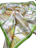 Shanlin 100% Mulberry Silk Twill Scarf Hand-Drawn Nature Print Square Silk Neckerchief Headscarf for Women (26"x26")