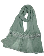 Shanlin Cotton Blend Solid Color Scarves with Elegant Lace Edge for Women