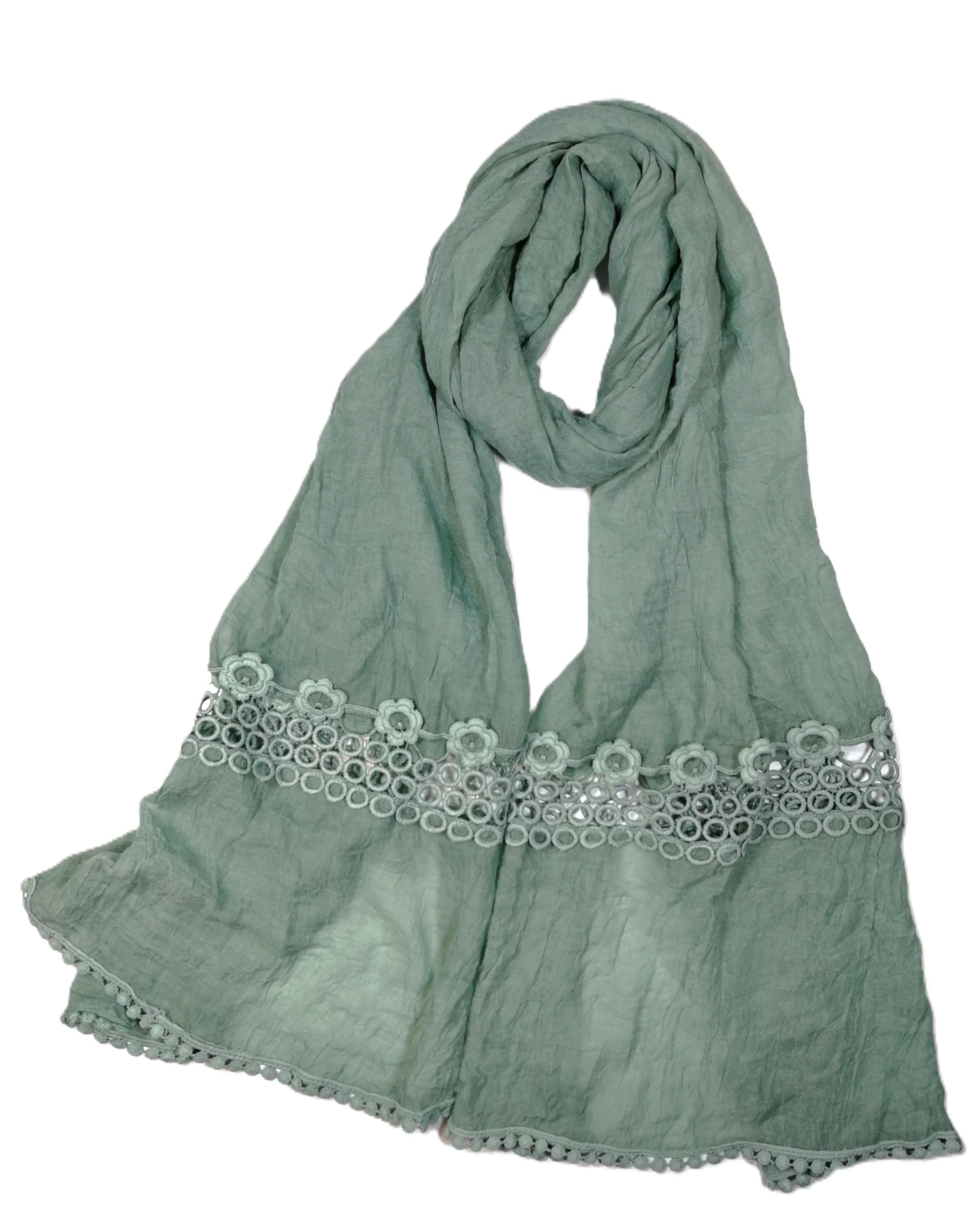 Shanlin Cotton Blend Solid Color Scarves with Elegant Lace Edge for Women