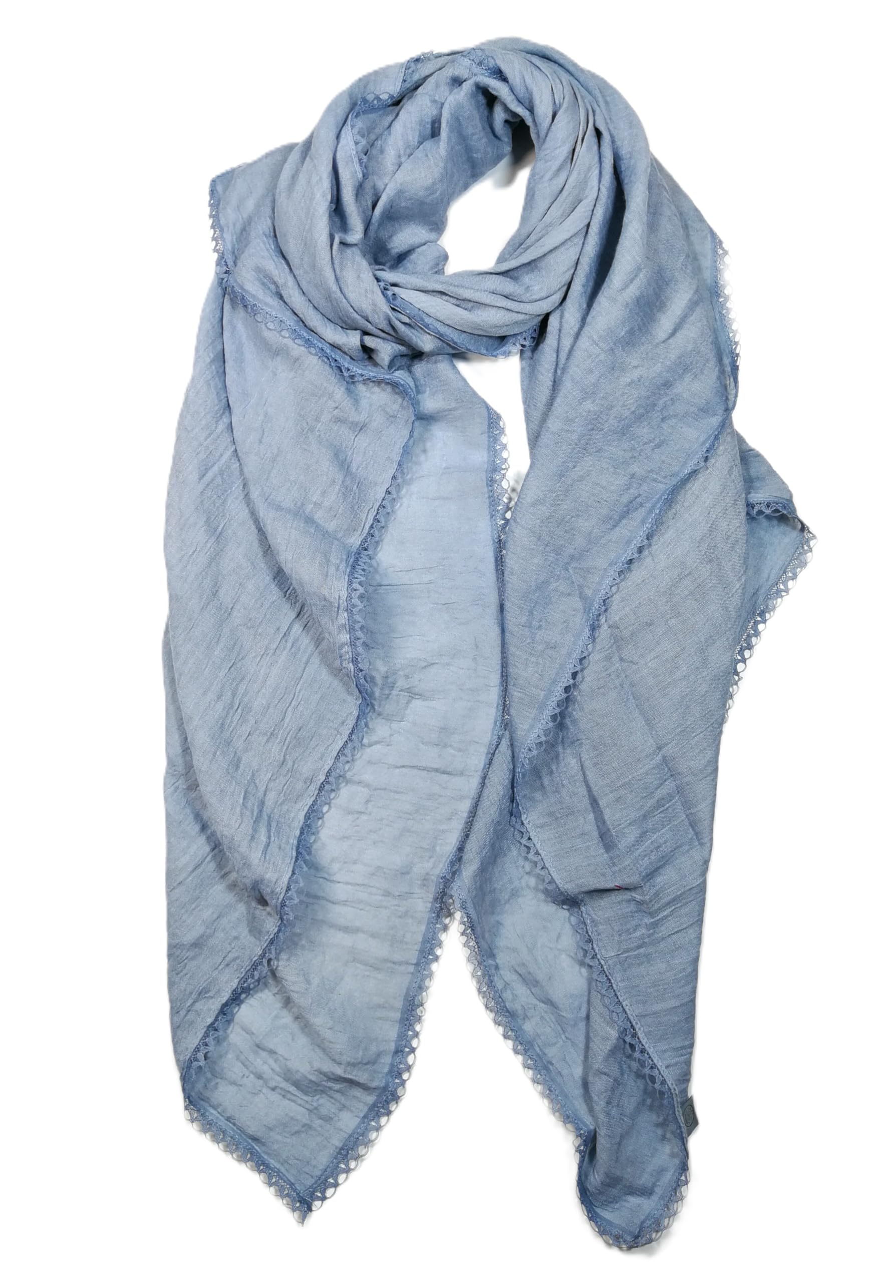 Shanlin Cotton Blend Solid Color Scarves with Elegant Lace Edge for Women