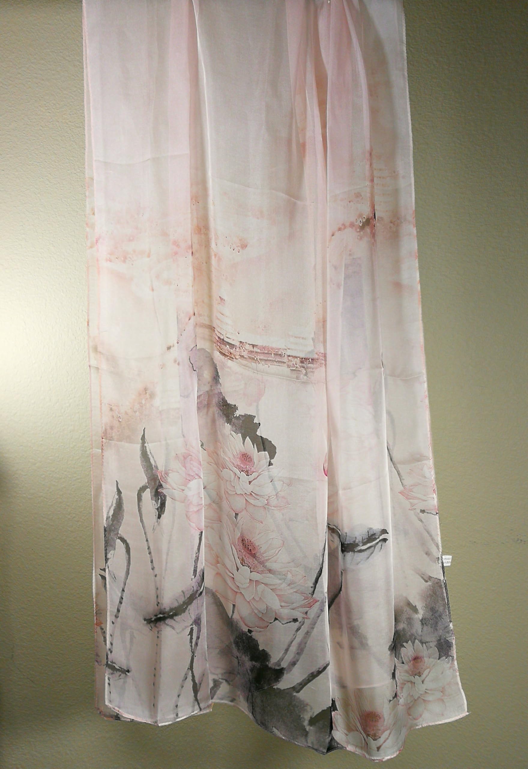 Shanlin 100% Mulberry Silk Chiffon Floral Long Scarf for Travel, Office, Wedding & Daily Wear 180 x 65 cm